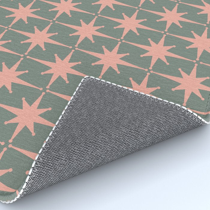 Atomic Age Retro 50s Starburst Pattern in Blush Pink and Gray-Green Rug Gallery Image 4