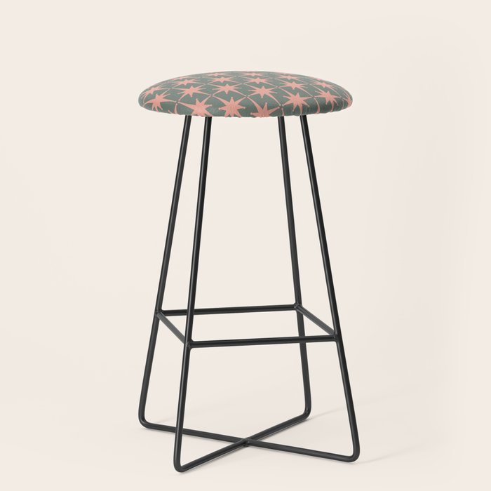 Atomic Age Retro 50s Starburst Pattern in Blush Pink and Gray-Green Stool Gallery Image 1