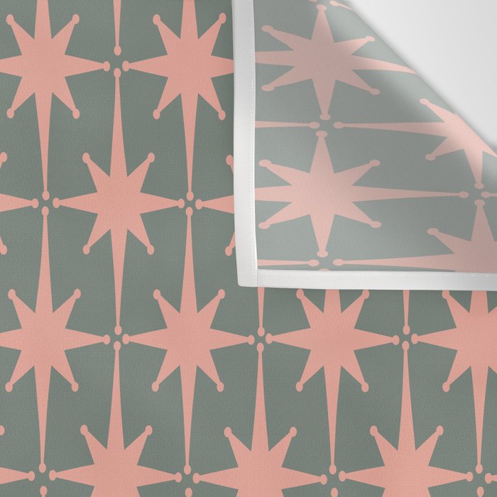 Atomic Age Retro 50s Starburst Pattern in Blush Pink and Gray-Green Wall Tapestry Gallery Image 3
