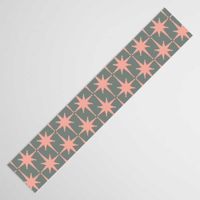 Atomic Age Retro 50s Starburst Pattern in Blush Pink and Gray-Green Table Runner Gallery Image 3