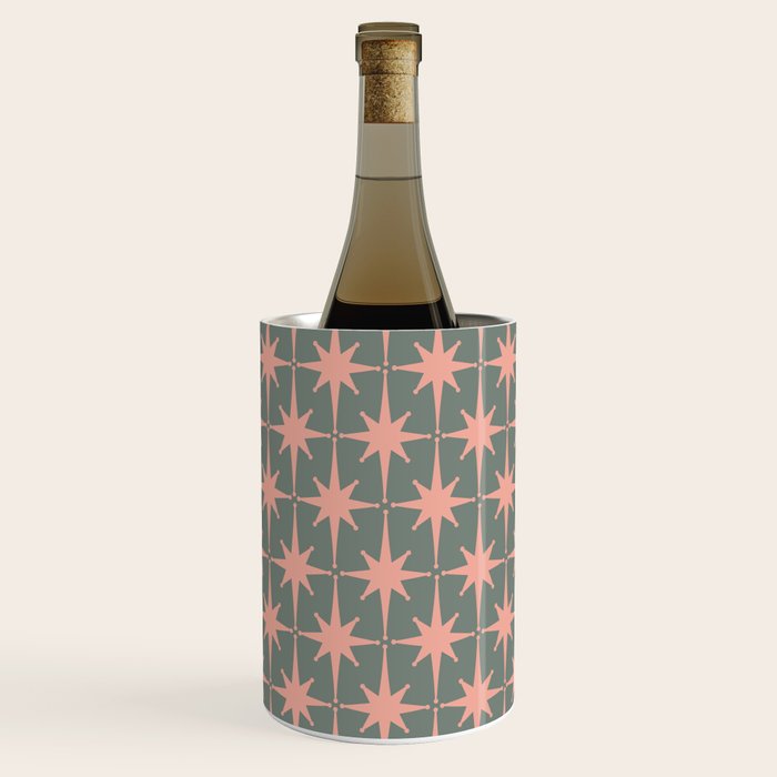 Atomic Age Retro 50s Starburst Pattern in Blush Pink and Gray-Green Wine Chiller Gallery Image 1