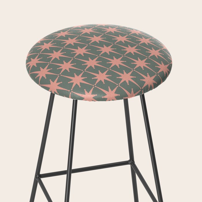 Atomic Age Retro 50s Starburst Pattern in Blush Pink and Gray-Green Stool Gallery Image 2
