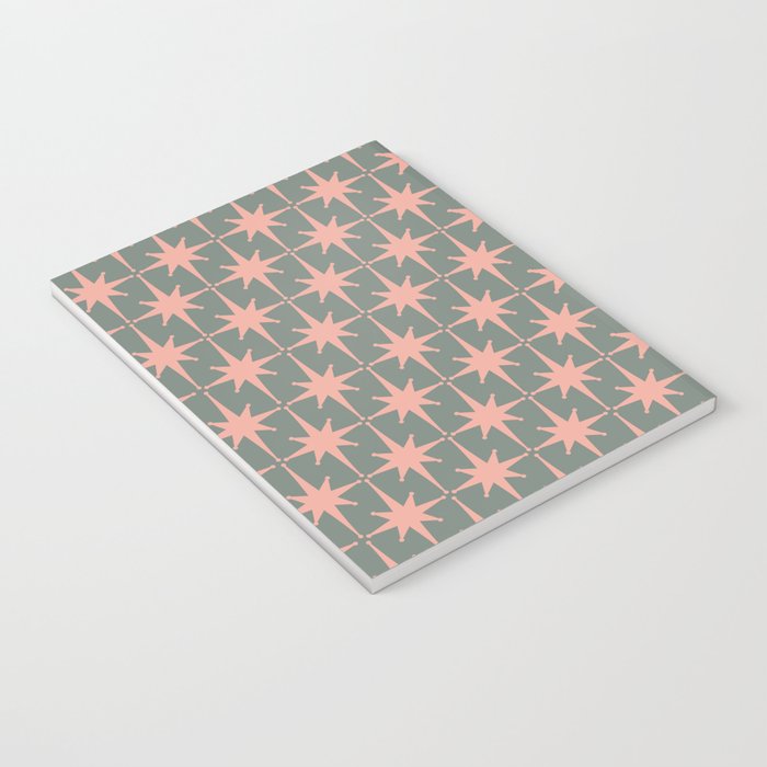 Atomic Age Retro 50s Starburst Pattern in Blush Pink and Gray-Green Notebook Gallery Image 3