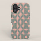 Atomic Age Retro 50s Starburst Pattern in Blush Pink and Gray-Green iPhone Case Gallery Image 1