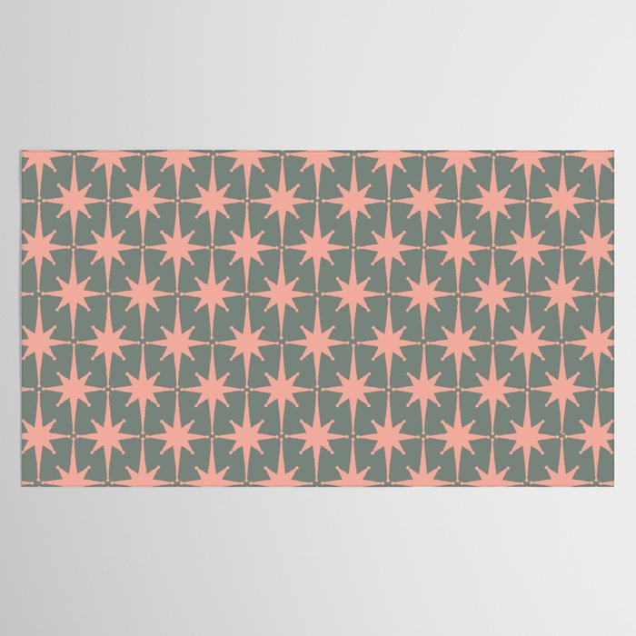 Atomic Age Retro 50s Starburst Pattern in Blush Pink and Gray-Green Tablecloth Gallery Image 2