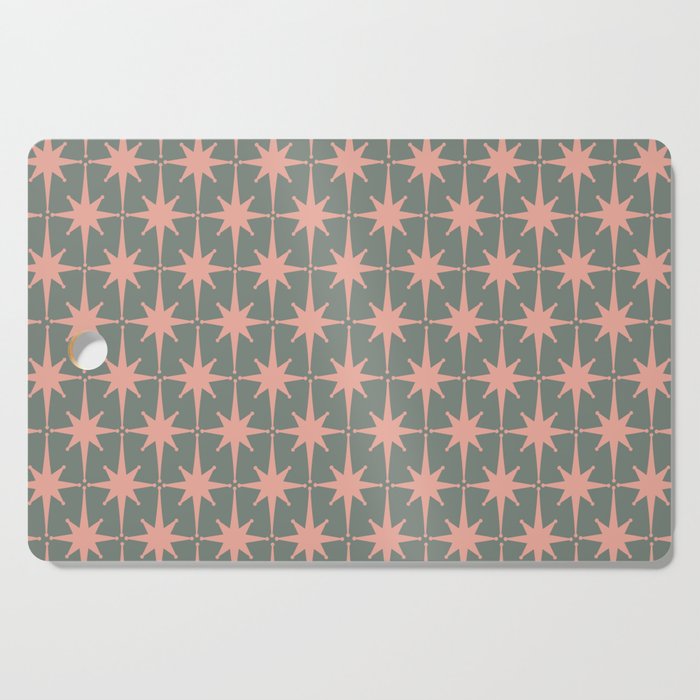 Atomic Age Retro 50s Starburst Pattern in Blush Pink and Gray-Green Cutting Board Gallery Image 1