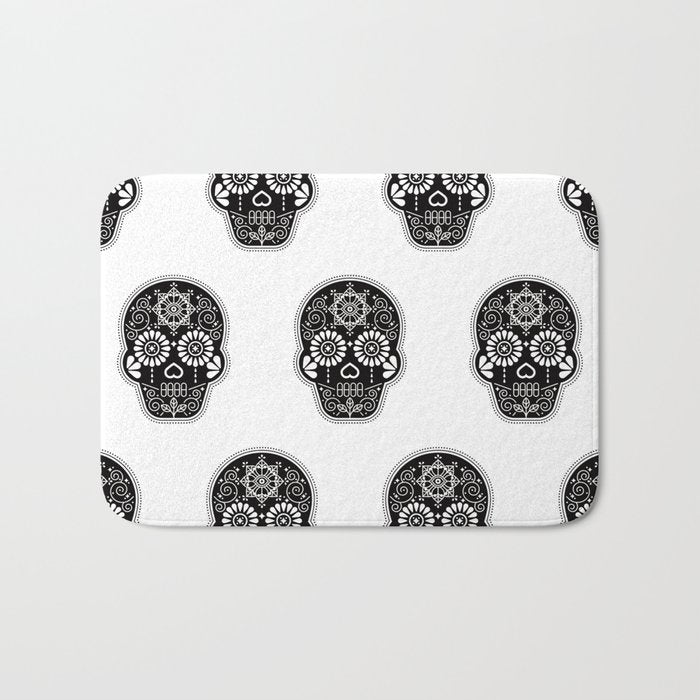 DÃ­a de Muertos Calavera â¢ Mexican Sugar Skull - Black Palette Bath Mat Gallery Image 1