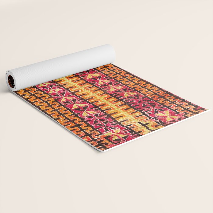 Red Orange Striped Geometric Abstract Antique Moroccan Rug Print Yoga Mat Gallery Image 2