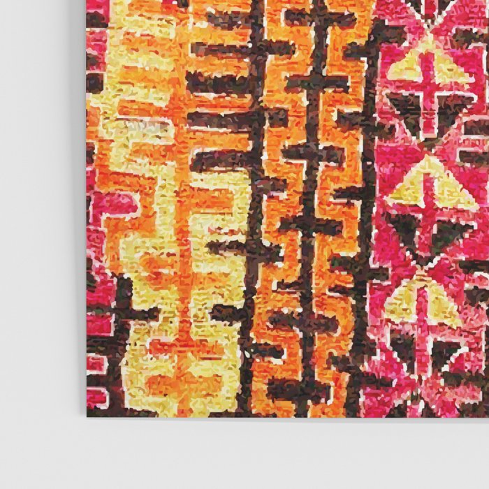 Red Orange Striped Geometric Abstract Antique Moroccan Rug Print Poster Gallery Image 3