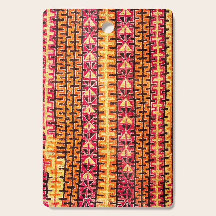 Red Orange Striped Geometric Abstract Antique Moroccan Rug Print Cutting Board Gallery Image 1
