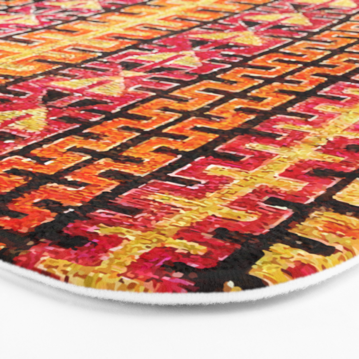 Red Orange Striped Geometric Abstract Antique Moroccan Rug Print Bath Mat Gallery Image 3