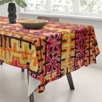 Red Orange Striped Geometric Abstract Antique Moroccan Rug Print Tablecloth Gallery Image 3