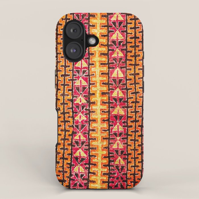 Red Orange Striped Geometric Abstract Antique Moroccan Rug Print iPhone Case Gallery Image 1