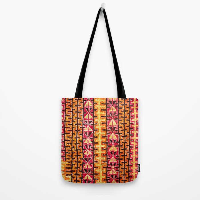 Red Orange Striped Geometric Abstract Antique Moroccan Rug Print Tote Bag Gallery Image 2