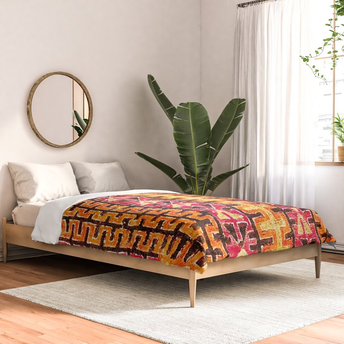 Red Orange Striped Geometric Abstract Antique Moroccan Rug Print Comforter Gallery Image 2