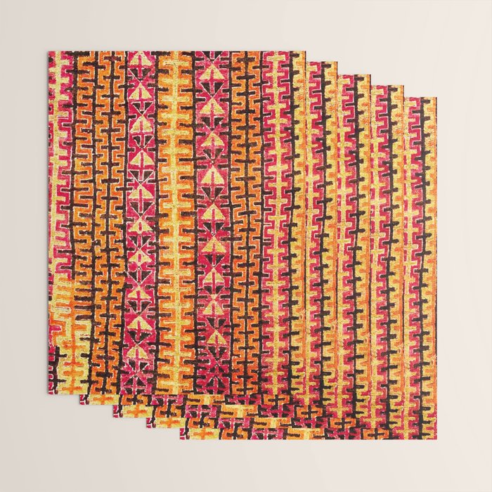 Red Orange Striped Geometric Abstract Antique Moroccan Rug Print Wrapping Paper Gallery Image 3