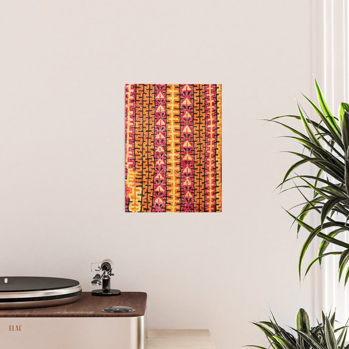 Red Orange Striped Geometric Abstract Antique Moroccan Rug Print Poster Gallery Image 2