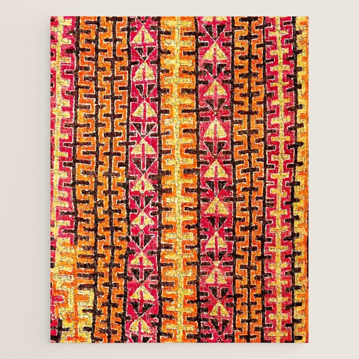 Red Orange Striped Geometric Abstract Antique Moroccan Rug Print Jigsaw Puzzle Gallery Image 1
