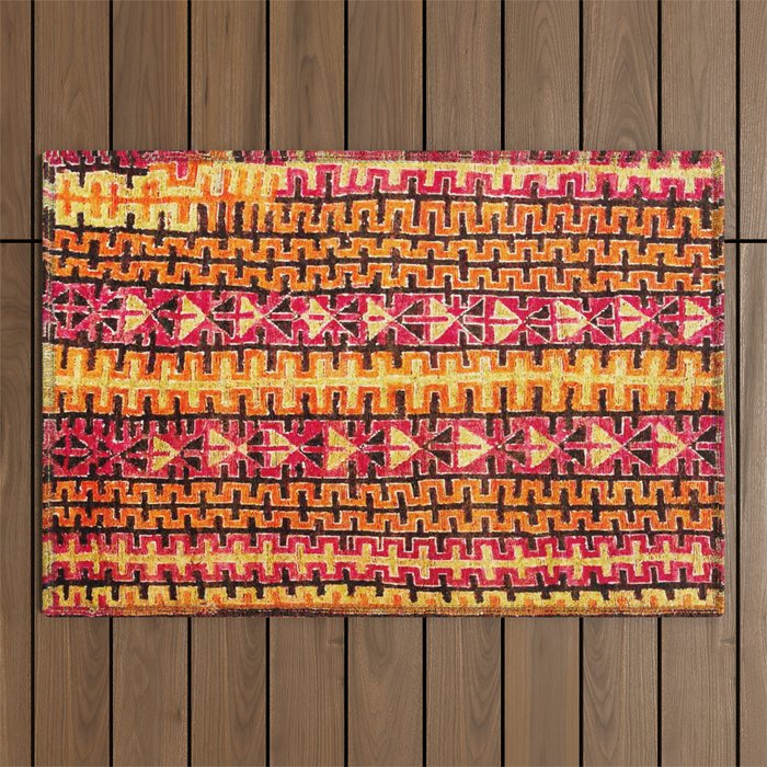 Red Orange Striped Geometric Abstract Antique Moroccan Rug Print Outdoor Rug Gallery Image 1