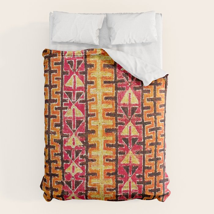 Red Orange Striped Geometric Abstract Antique Moroccan Rug Print Comforter Gallery Image 1