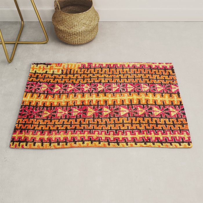 Red Orange Striped Geometric Abstract Antique Moroccan Rug Print Rug Gallery Image 1