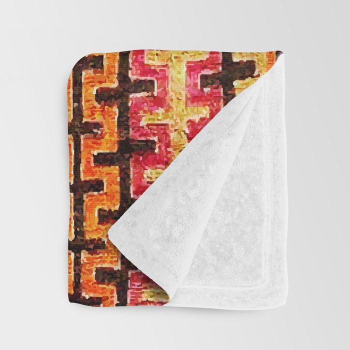 Red Orange Striped Geometric Abstract Antique Moroccan Rug Print Throw Blanket Gallery Image 3