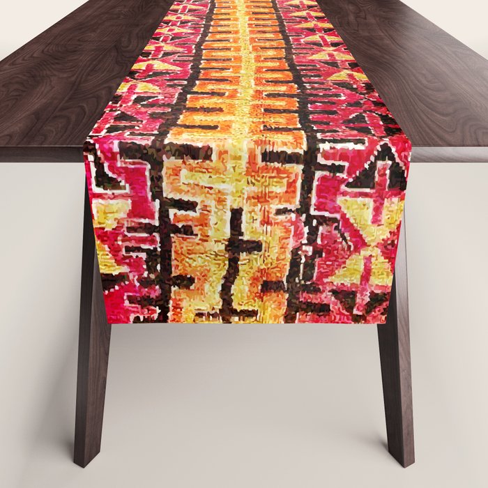 Red Orange Striped Geometric Abstract Antique Moroccan Rug Print Table Runner Gallery Image 1