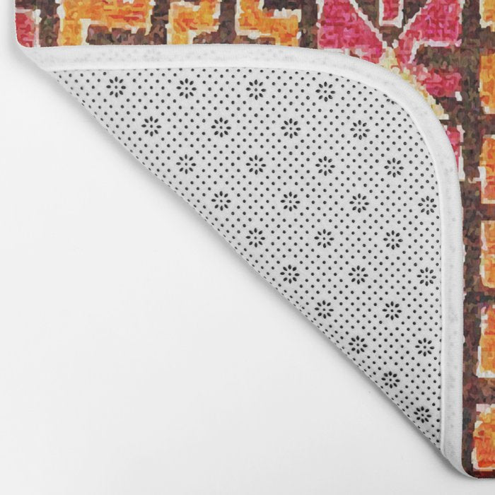 Red Orange Striped Geometric Abstract Antique Moroccan Rug Print Bath Mat Gallery Image 2