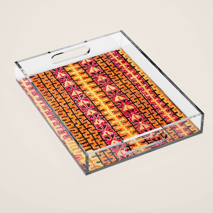 Red Orange Striped Geometric Abstract Antique Moroccan Rug Print Acrylic Tray Gallery Image 1