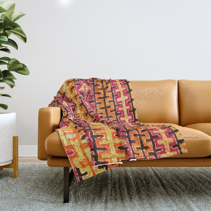 Red Orange Striped Geometric Abstract Antique Moroccan Rug Print Throw Blanket Gallery Image 1