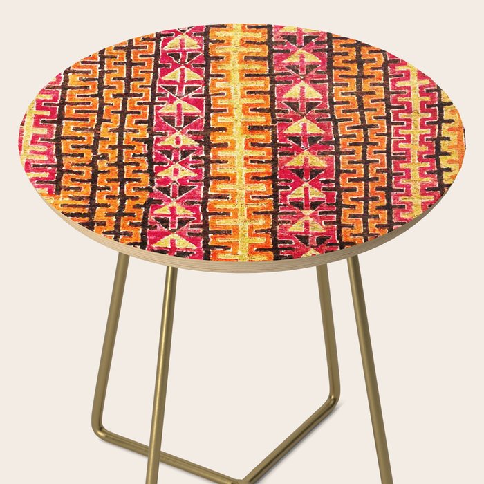 Red Orange Striped Geometric Abstract Antique Moroccan Rug Print Side Table Gallery Image 2