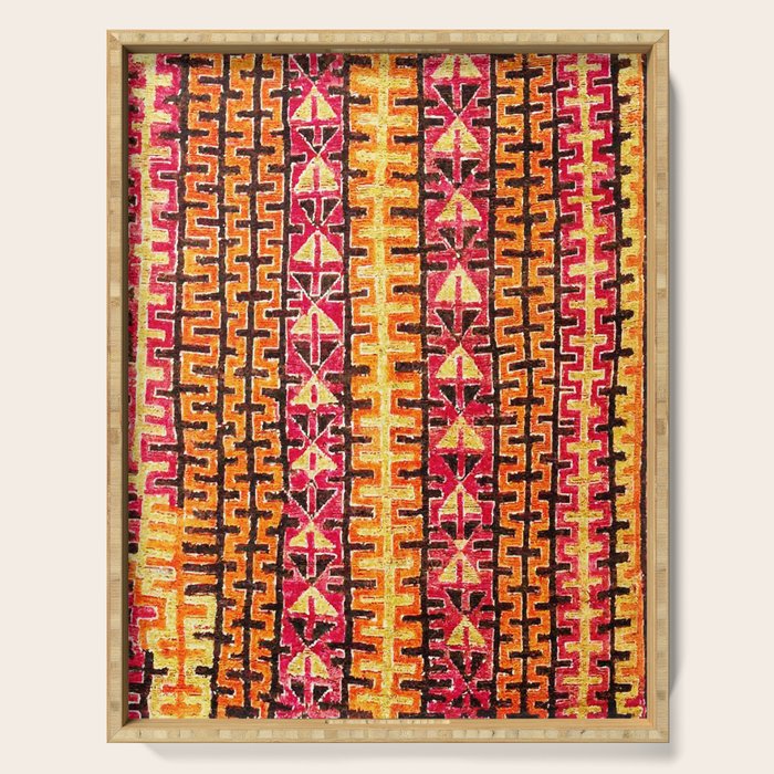 Red Orange Striped Geometric Abstract Antique Moroccan Rug Print Serving Tray Gallery Image 1
