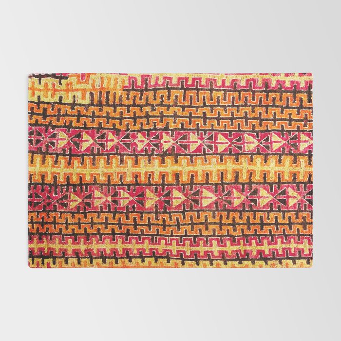 Red Orange Striped Geometric Abstract Antique Moroccan Rug Print Rug Gallery Image 2