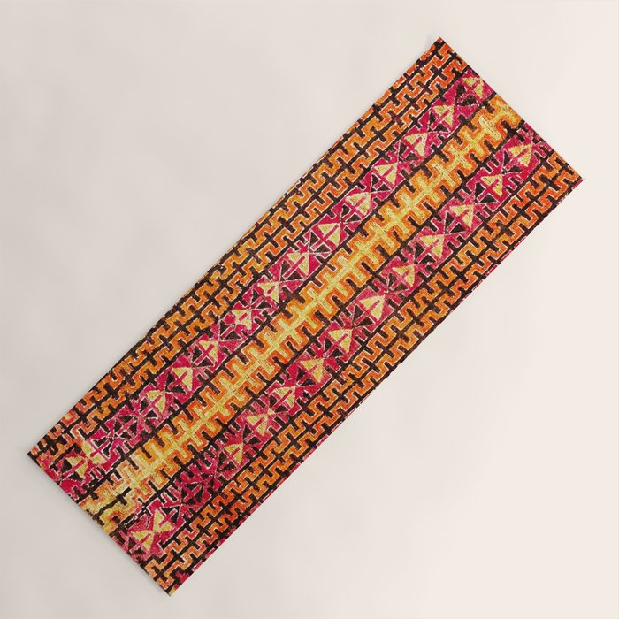 Red Orange Striped Geometric Abstract Antique Moroccan Rug Print Yoga Mat Gallery Image 1