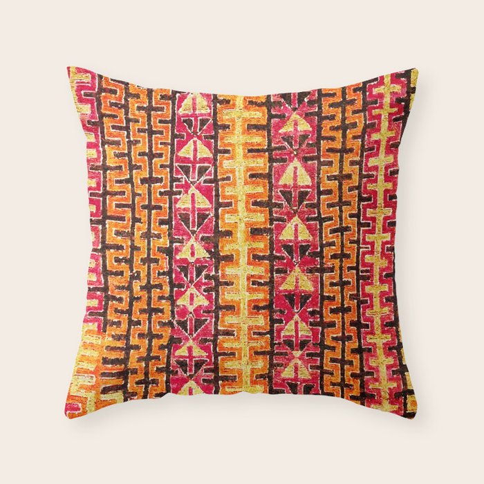 Red Orange Striped Geometric Abstract Antique Moroccan Rug Print Throw Pillow Gallery Image 1