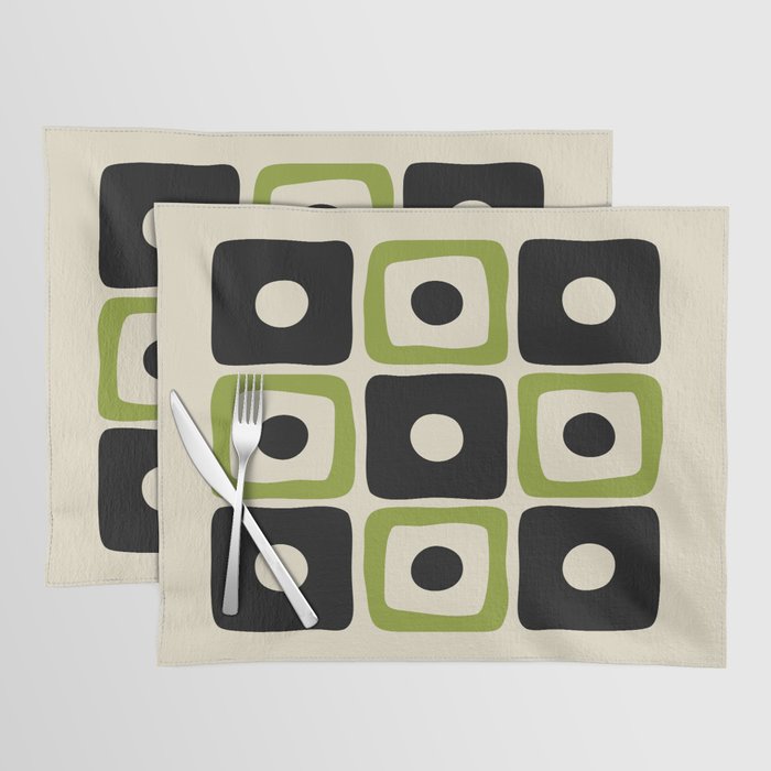 Mid Century Modern Scandinavian Pattern 592 Black and Chartreuse Placemat Gallery Image 1