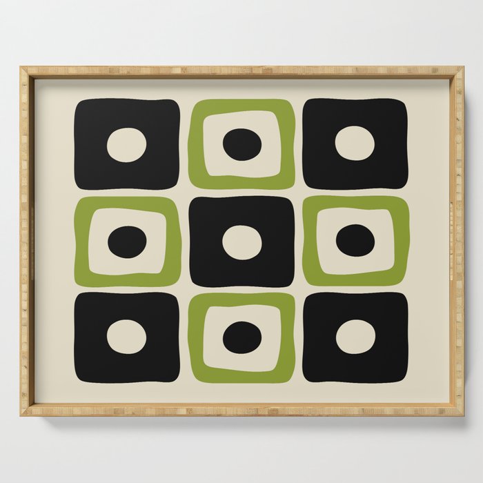 Mid Century Modern Scandinavian Pattern 592 Black and Chartreuse Serving Tray Gallery Image 1