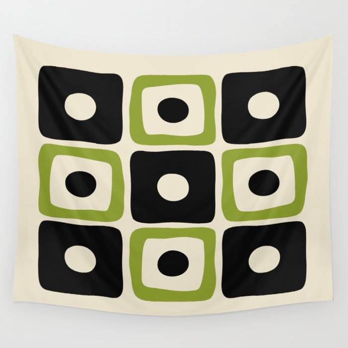 Mid Century Modern Scandinavian Pattern 592 Black and Chartreuse Wall Tapestry Gallery Image 4