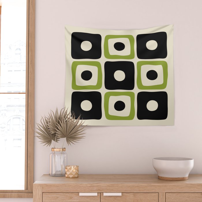 Mid Century Modern Scandinavian Pattern 592 Black and Chartreuse Wall Tapestry Gallery Image 2