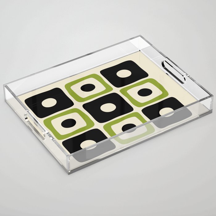 Mid Century Modern Scandinavian Pattern 592 Black and Chartreuse Acrylic Tray Gallery Image 1