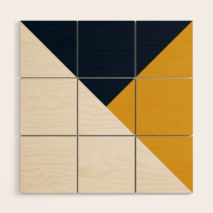 Tricolor Geometry Navy Yellow Wood Wall Art Gallery Image 1