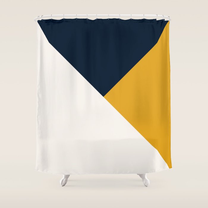 Tricolor Geometry Navy Yellow Shower Curtain Gallery Image 1