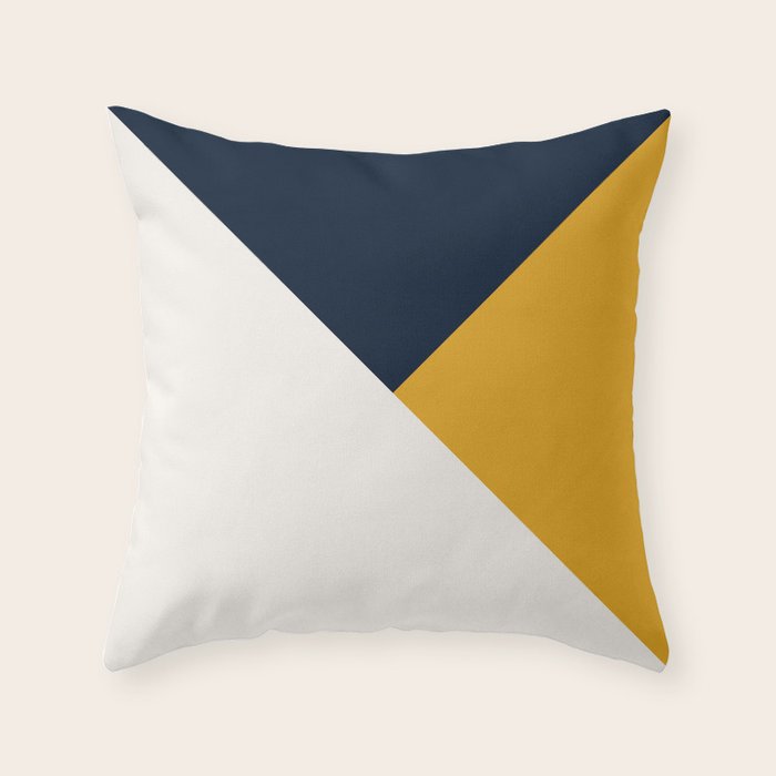 Tricolor Geometry Navy Yellow Throw Pillow Gallery Image 1