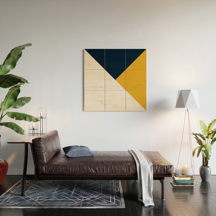 Tricolor Geometry Navy Yellow Wood Wall Art Gallery Image 2