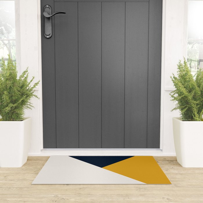 Tricolor Geometry Navy Yellow Welcome Mat Gallery Image 3