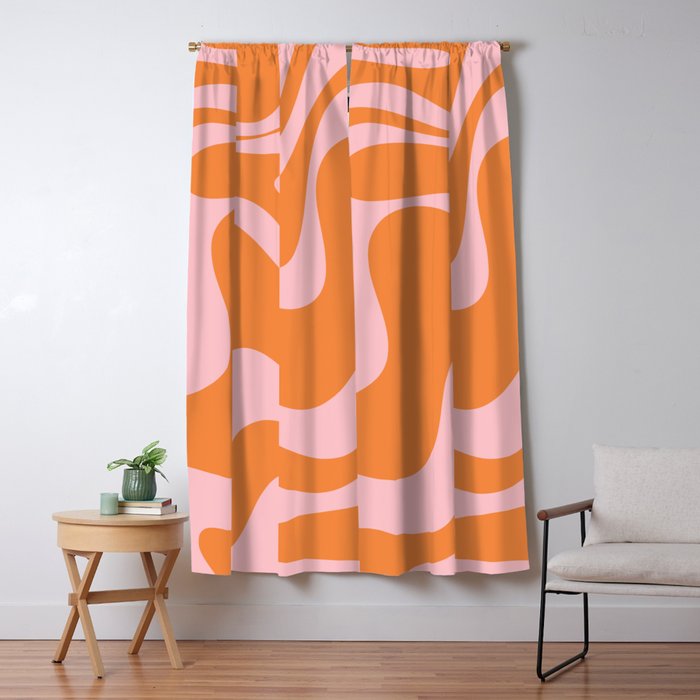 Retro Liquid Swirl Abstract 2 in Pastel Pink and Light Orange Window Curtain Gallery Image 5