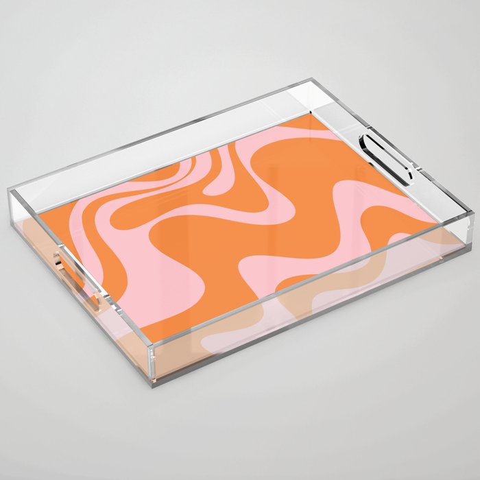 Retro Liquid Swirl Abstract 2 in Pastel Pink and Light Orange Acrylic Tray Gallery Image 1
