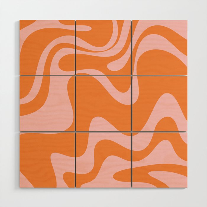 Retro Liquid Swirl Abstract 2 in Pastel Pink and Light Orange Wood Wall Art Gallery Image 1
