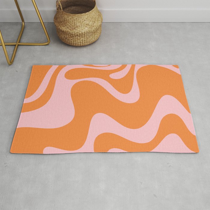 Retro Liquid Swirl Abstract 2 in Pastel Pink and Light Orange Rug Gallery Image 1
