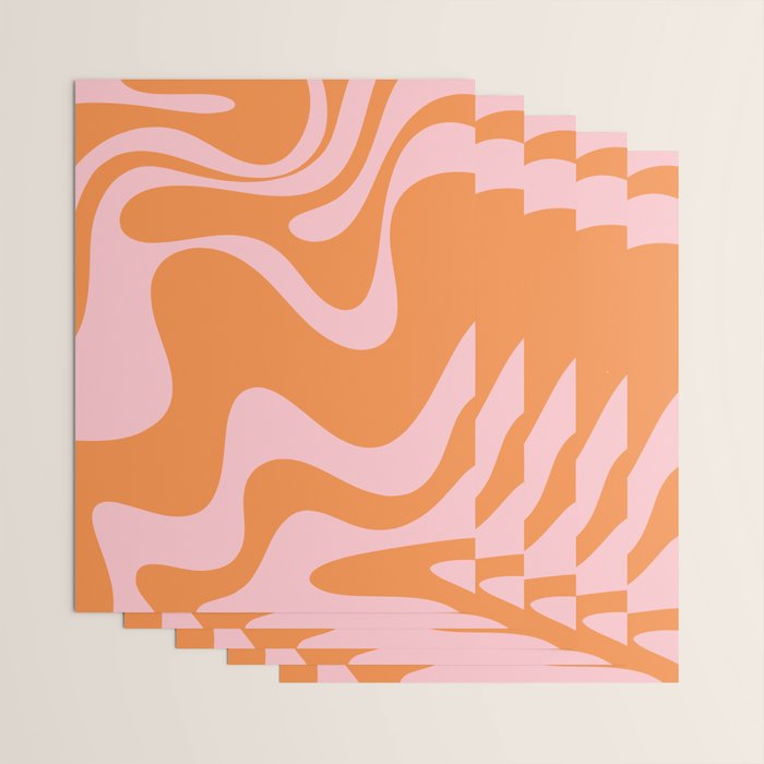 Retro Liquid Swirl Abstract 2 in Pastel Pink and Light Orange Wrapping Paper Gallery Image 3